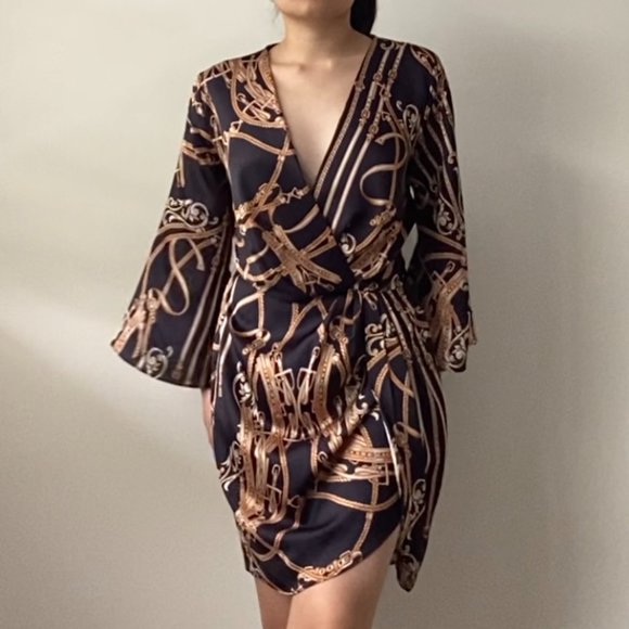 Sheike Black and Gold Wrap Dress - Picture 4 of 8